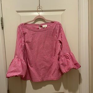 Laundry By Shelli Segal Pink Checkered Bell Sleeve Blouse. NWOT. Size Large